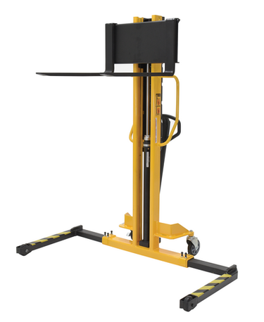 Steel Manual Stacker Narrow Mast Adjustable Forks/Legs 1,000 Lb. Capacity Black / Yellow